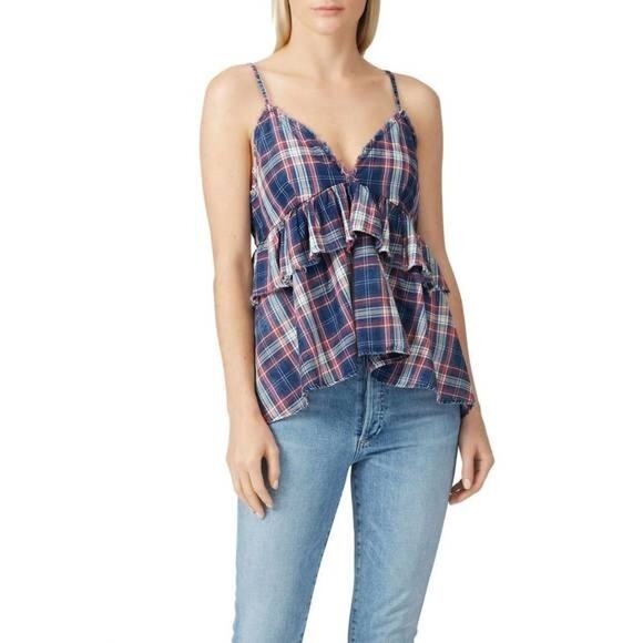 One Teaspoon Womens size Medium Vintage Check Romy Top Plaid Blue - Picture 1 of 10